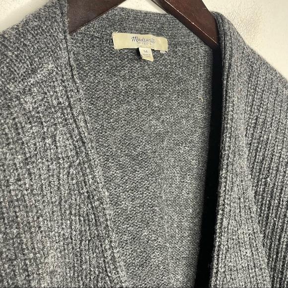 Madewell Wool Ribbed Cardigan Leather Pockets Gray Black Size Medium - Picture 6 of 11